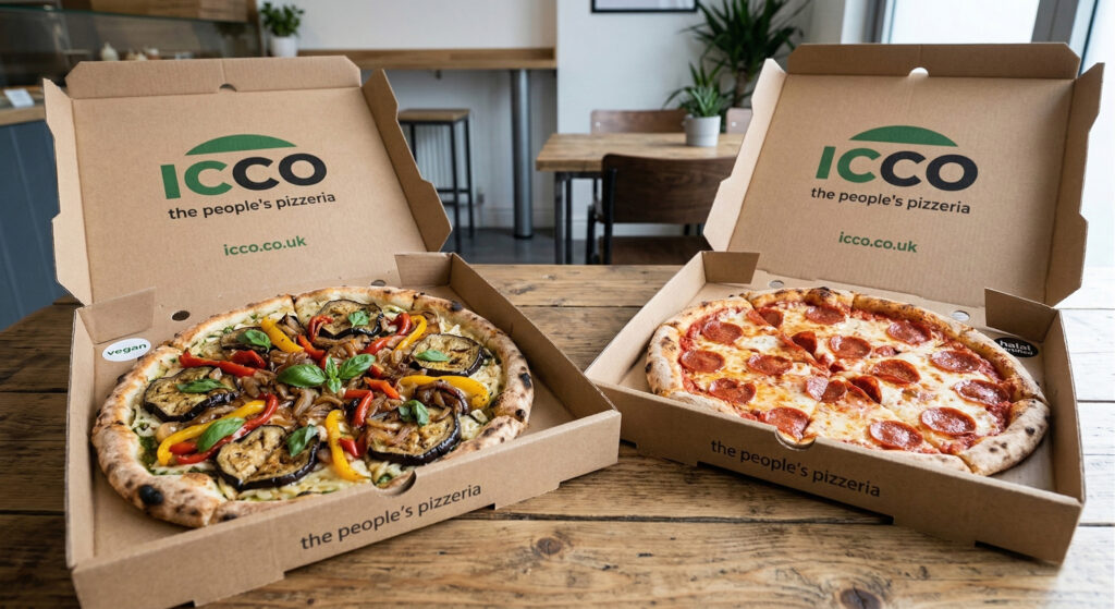 Halal and vegan pizza options at ICCO Soho London.