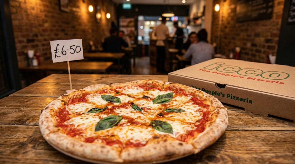 Fresh Margherita pizza under £10 at ICCO Soho London.