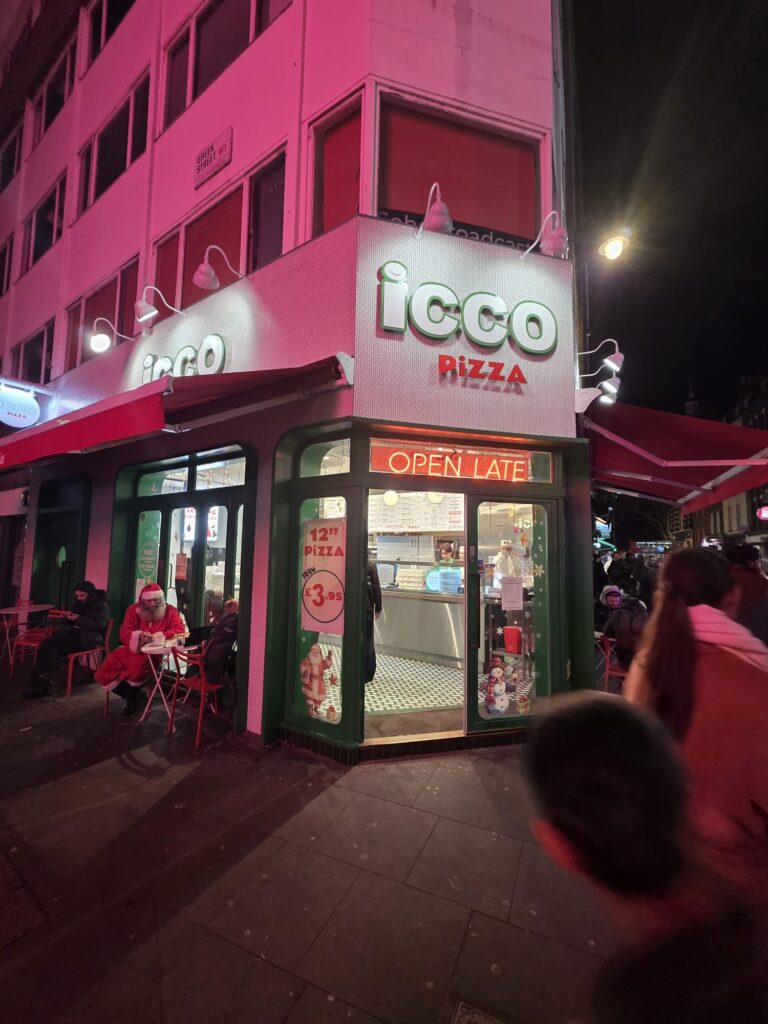Late-night vegan pizza restaurant open in Soho London at night